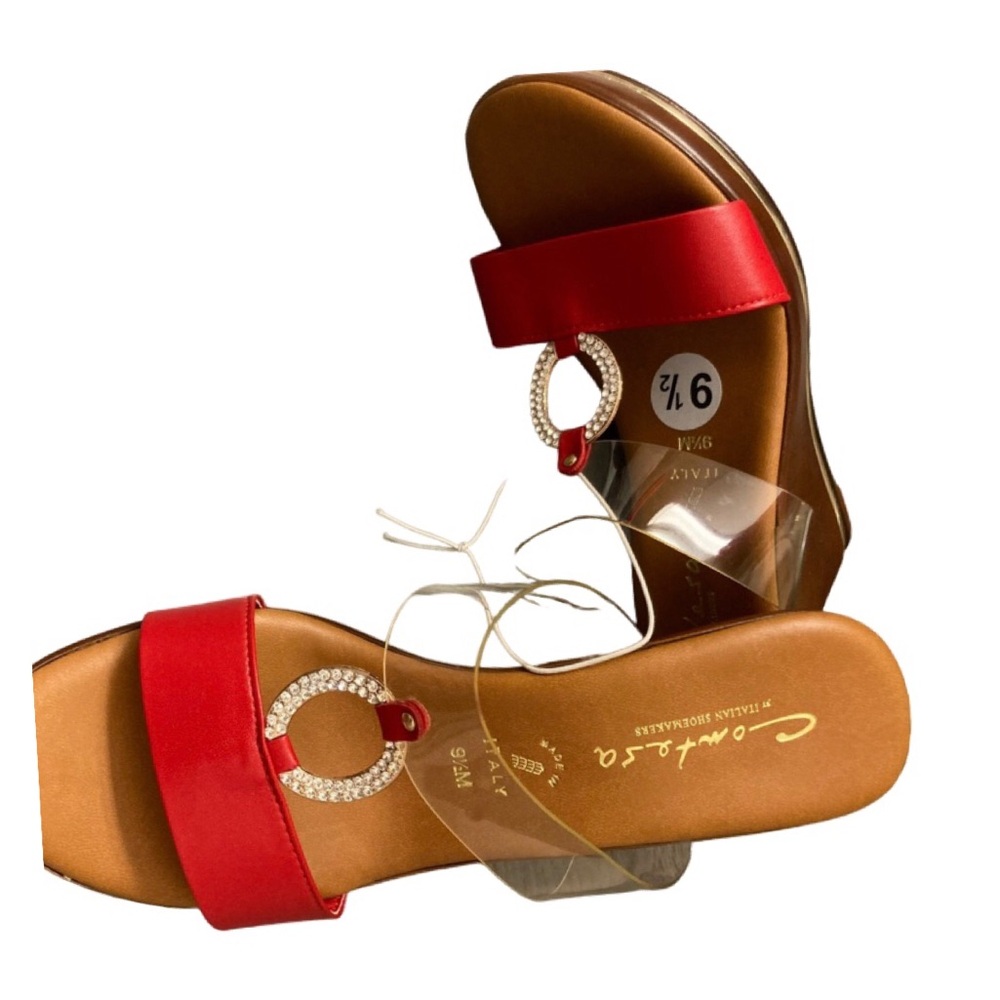 NEW CONTESA Italian Shoemaker Womens Red Wedge Sandals 🌹